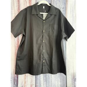 Coofandy Men's Button Up Linen Blend Short Sleeve Shirt Size  XXL Black NWT